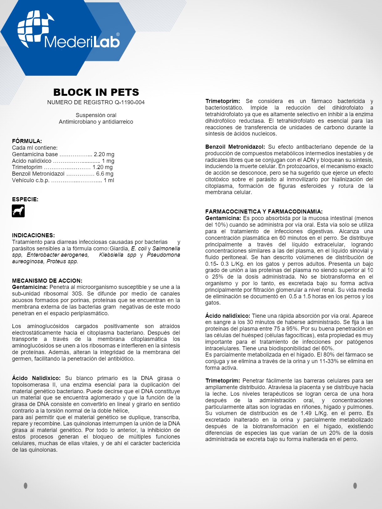 BLOCK IN PETS SUSPENSIÓN ORAL MEDERILAB