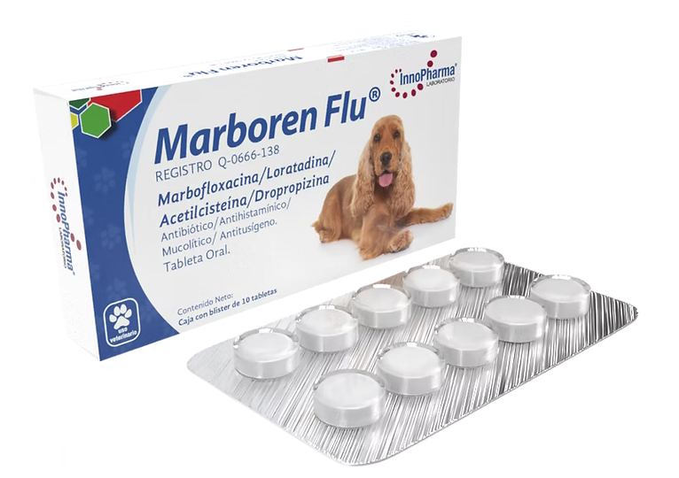 Marboren Flu 10 tabletas (Marbofloxacina / Loratadina / Acetilcisteína ) -INNOPHARMA