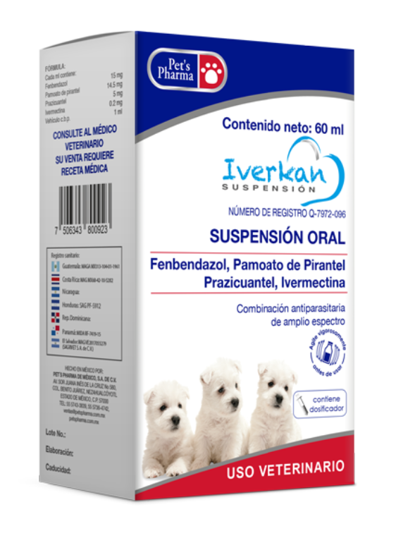 IVERKAN SUSPENSIÓN (Fenbendazol + Pirantel + Prazicuantel + Ivermectina) PETS PHARMA