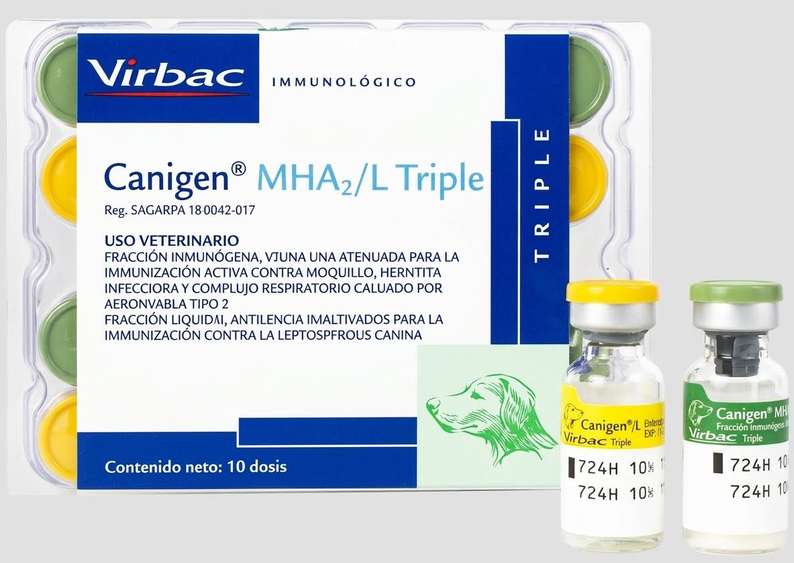 CANIGEN MHA2L TRIPLE (HEPATITIS, ADENOVIRUS, LEPTOSPIRA, MOQUILLO) -VIRBAC