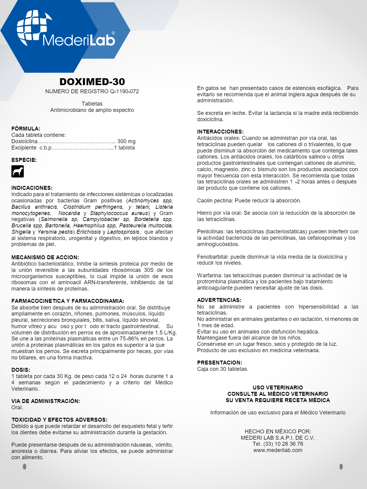 DOXIMED TABLETAS MEDERILAB