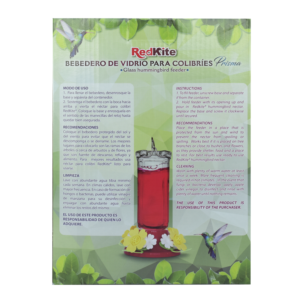 BEBEDERO DE VIDRIO PRISMA P/COLIBRÍ 600 ML REDKITE