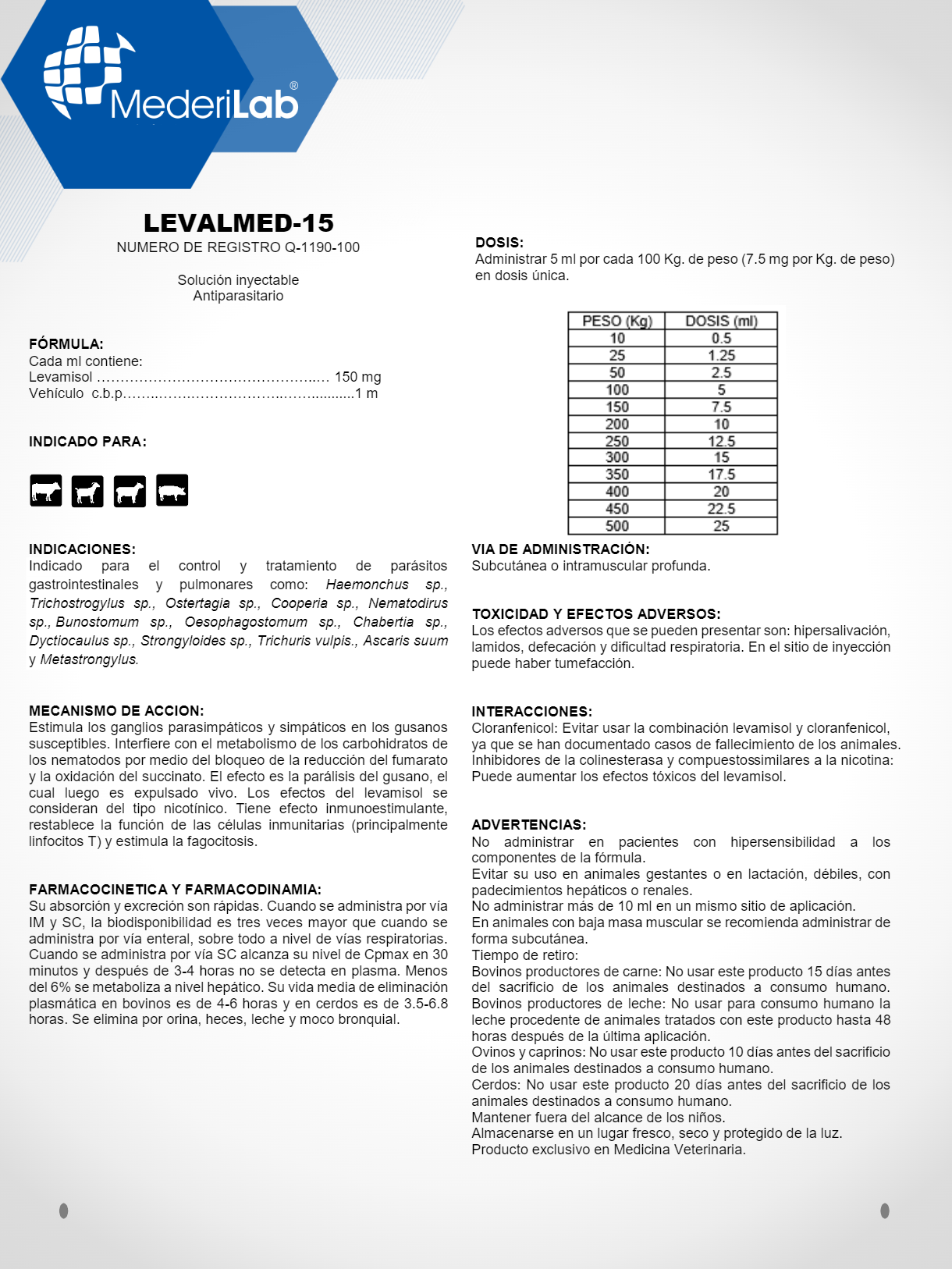 LEVALMED-15 INYECTABLE MEDERILAB