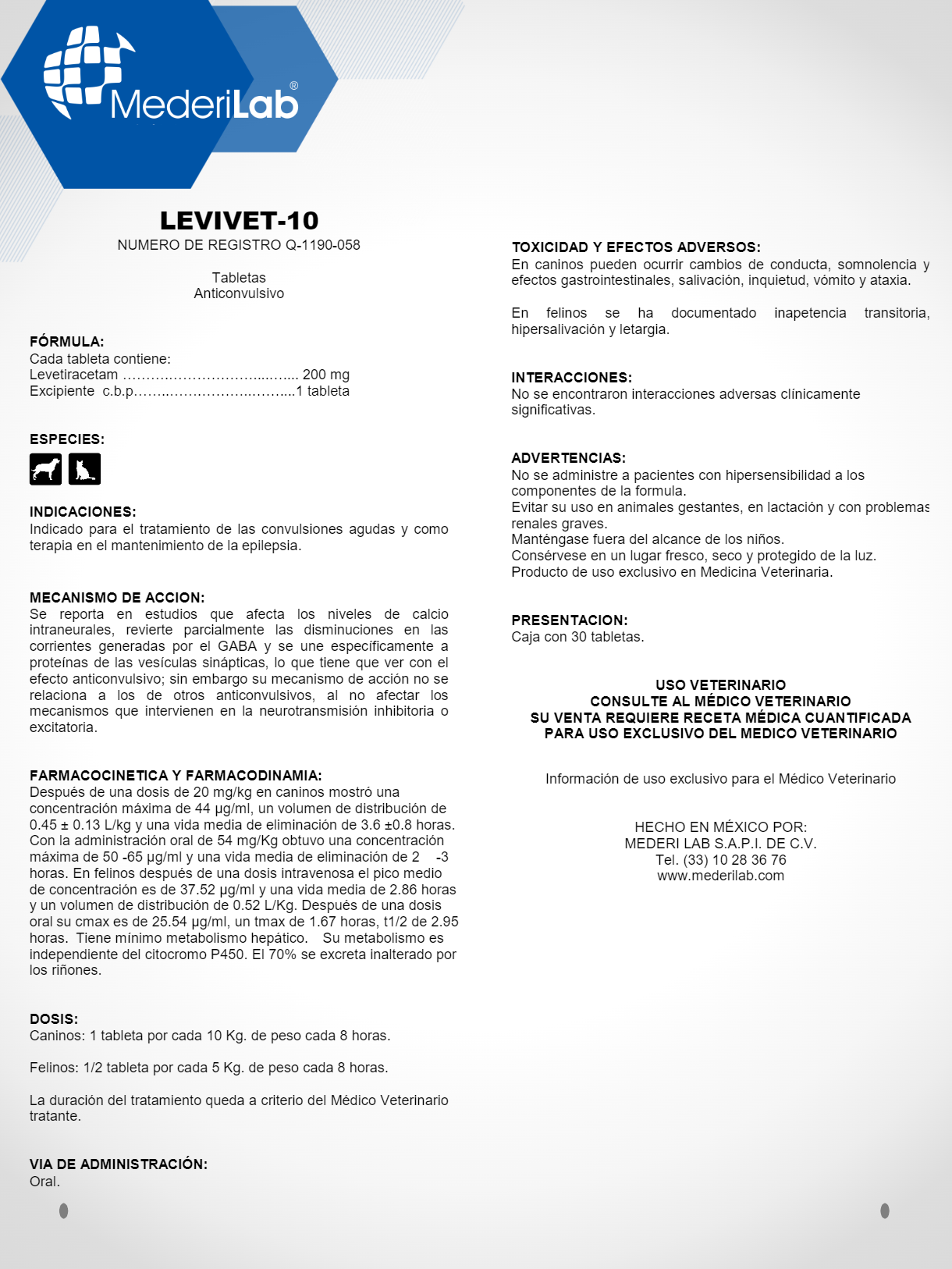 LEVIVET TABLETAS - MEDERILAB