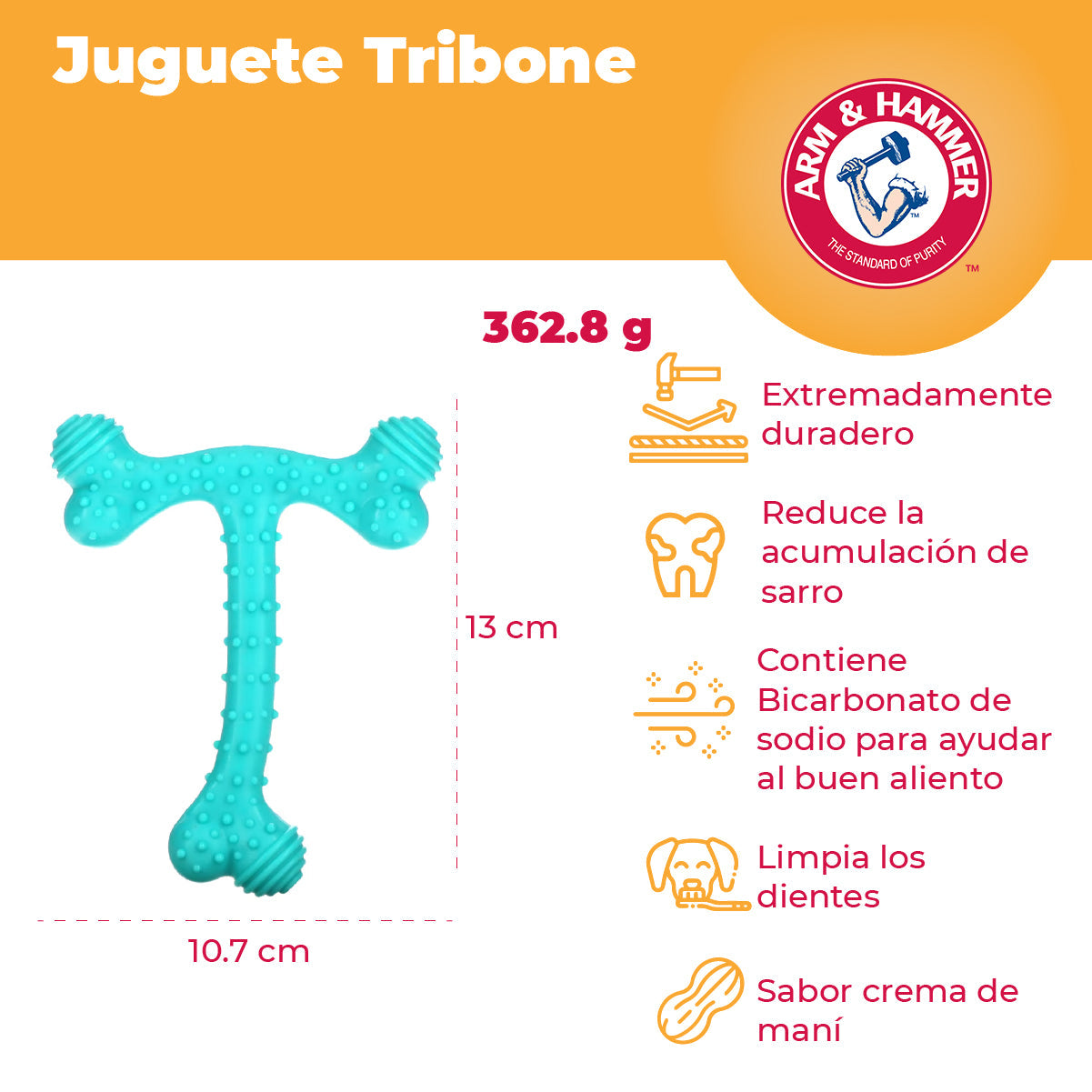 NUBBIES TRIBONE JUGUETE PARA PERRO SABOR MANTEQUILLA DE MANÍ - ARM & HAMMER