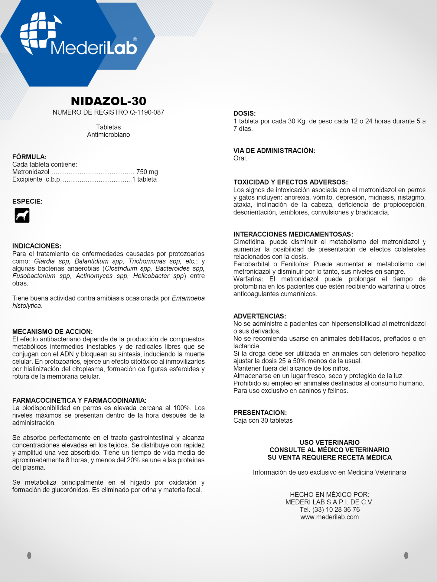 NIDAZOL TABLETAS - MEDERILAB
