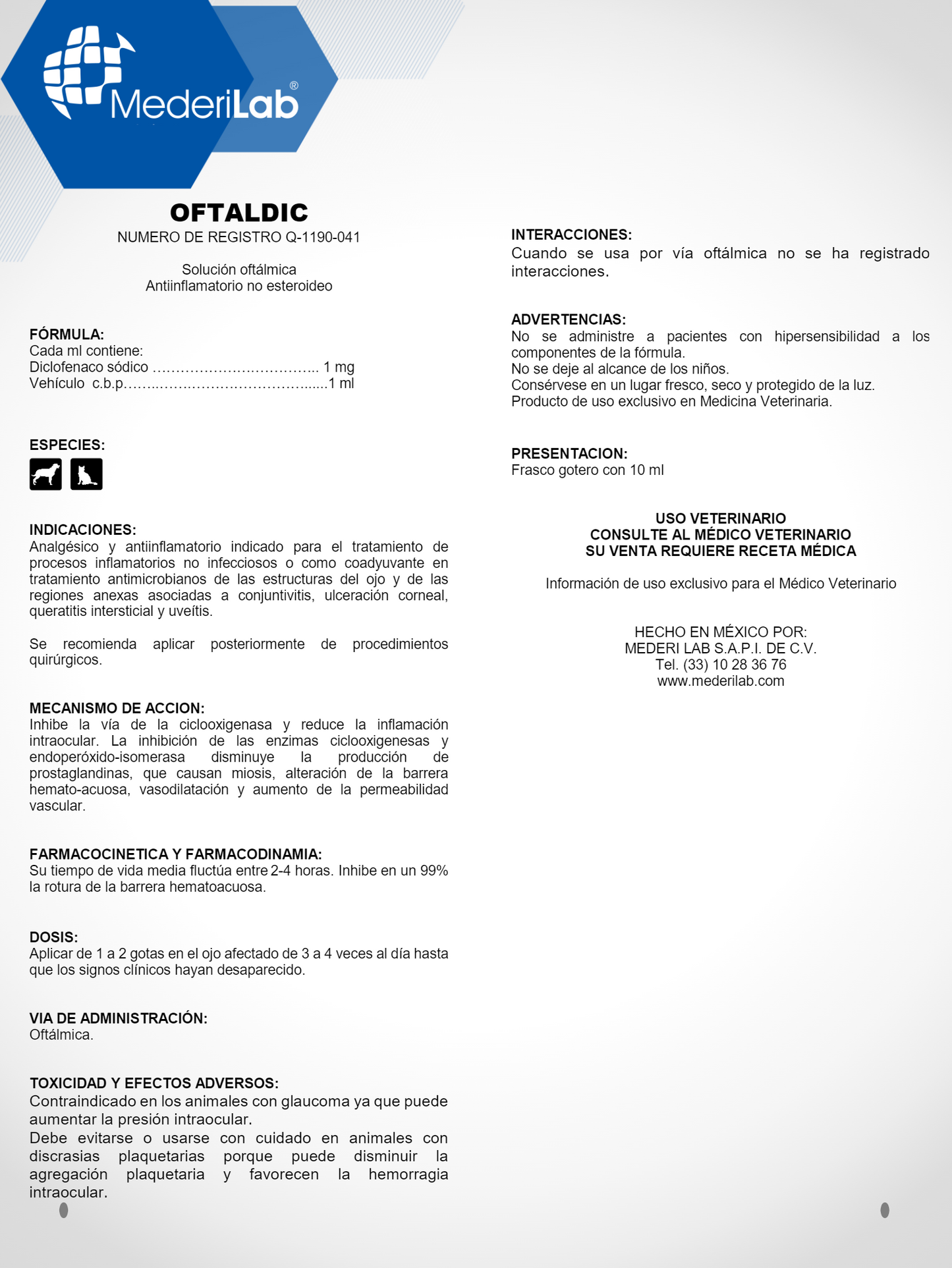 OFTALDIC SOLUCIÓN OFTÁLMICA MEDERILAB
