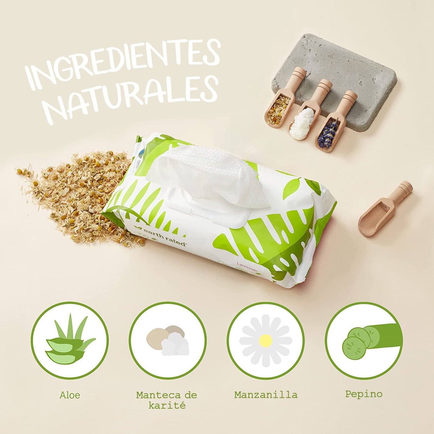 TOALLITAS HUMEDAS 100 PIEZAS CON OLOR A LAVANDA - EARTH RATED