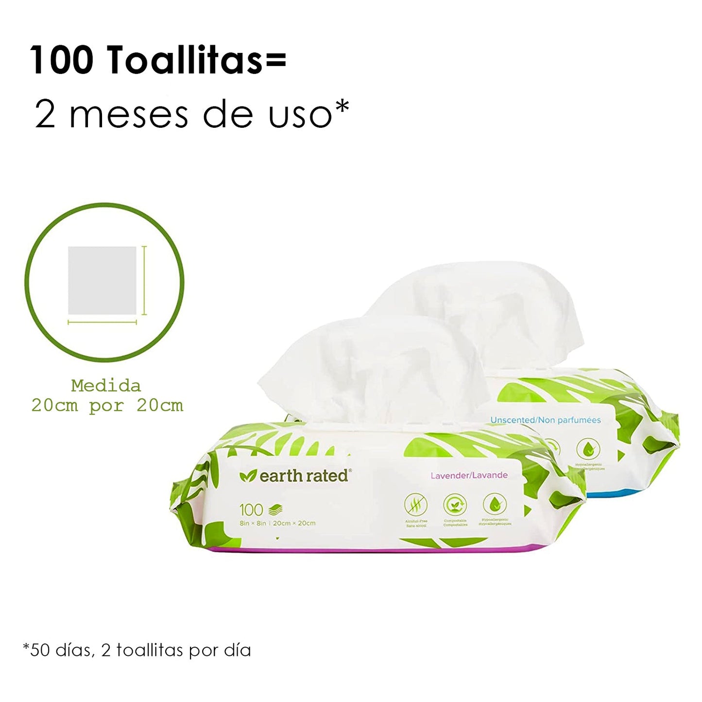 TOALLITAS HUMEDAS 100 PIEZAS CON OLOR A LAVANDA - EARTH RATED
