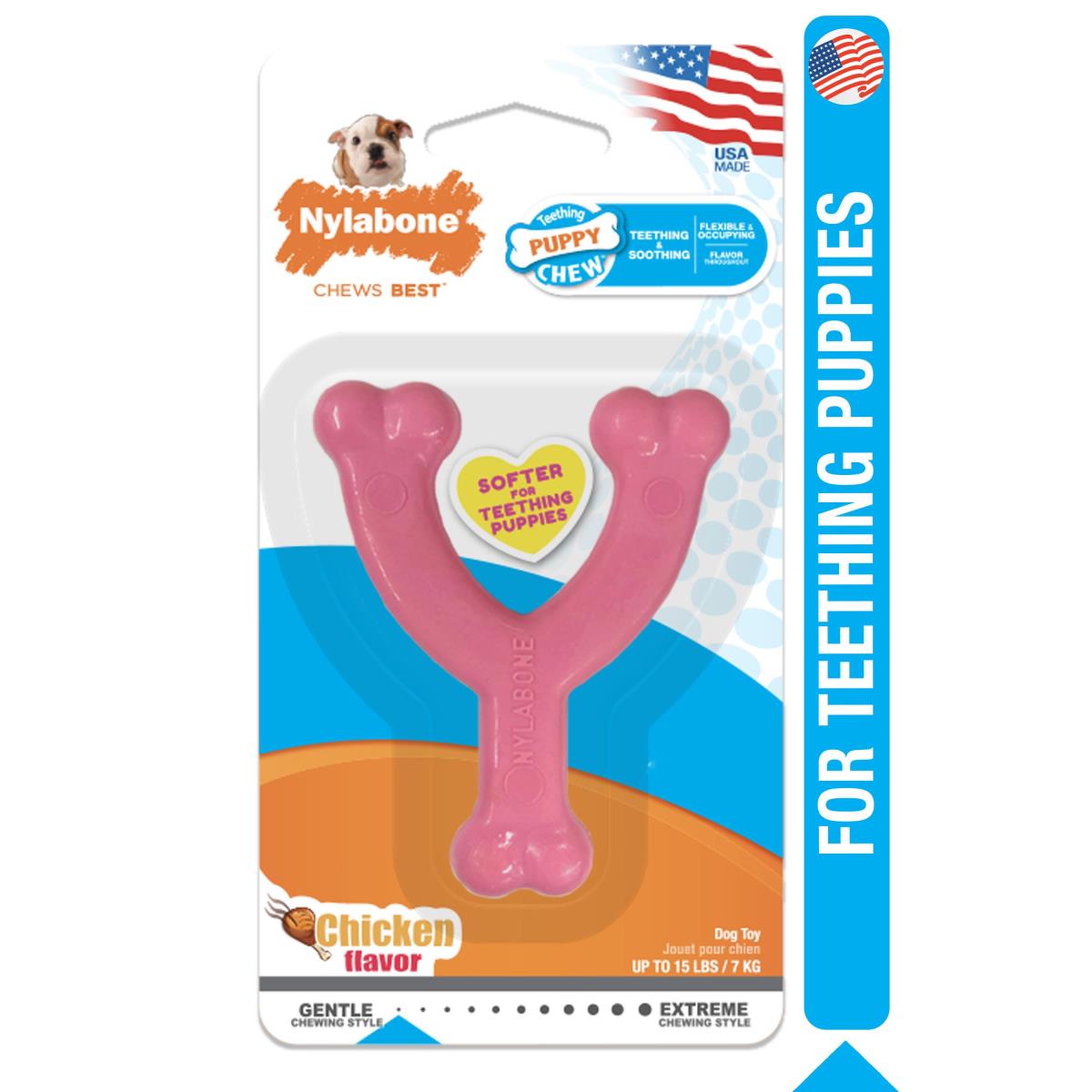 Nylabone Hueso Rosa Wishbone Puppy Chew Petite, Pollo