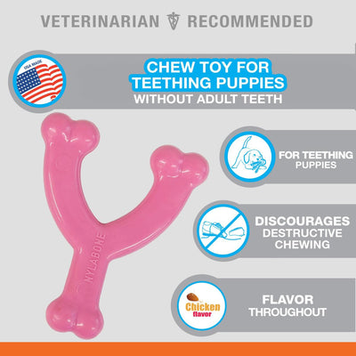 Nylabone Hueso Rosa Wishbone Puppy Chew Petite, Pollo