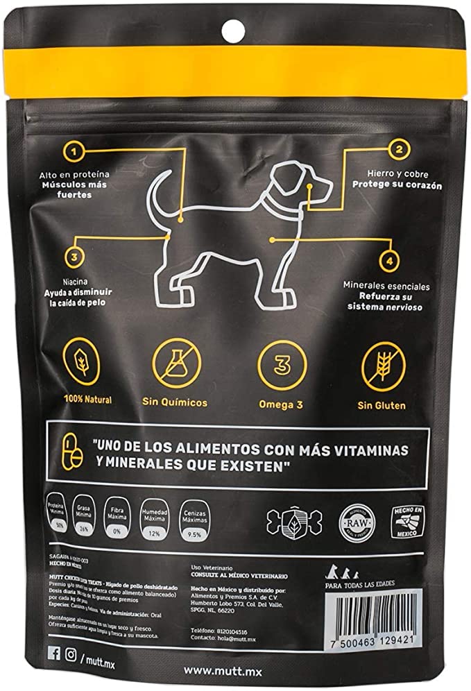 MUTT Premio para Perro 100% Natural - higado de Pollo deshidratado