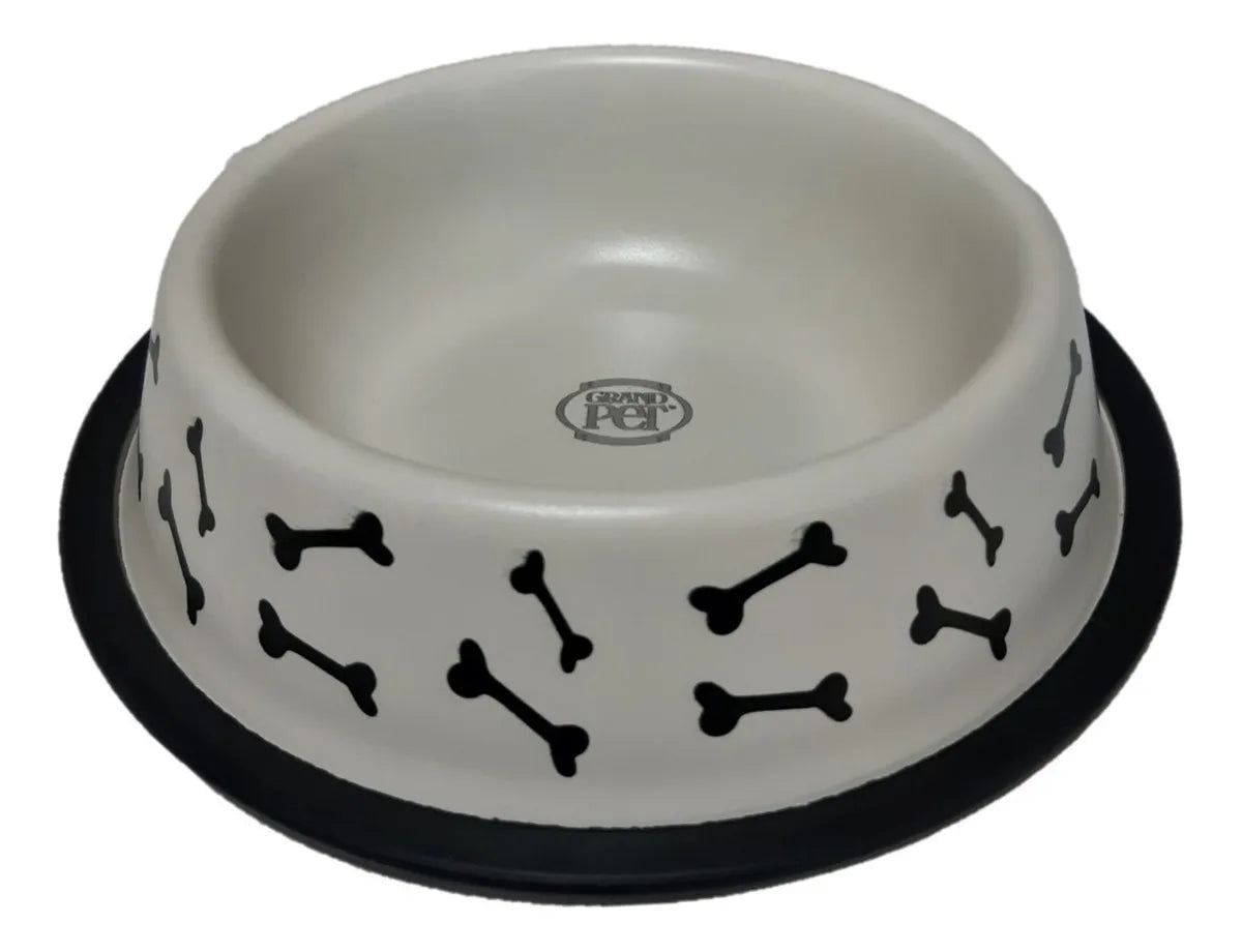 Grand Pet Tazón Para Perro Beige Con Huesos Negros