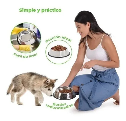 Grand Pet Plato Tazón Comedero Para Perros Antiderrapante Acero