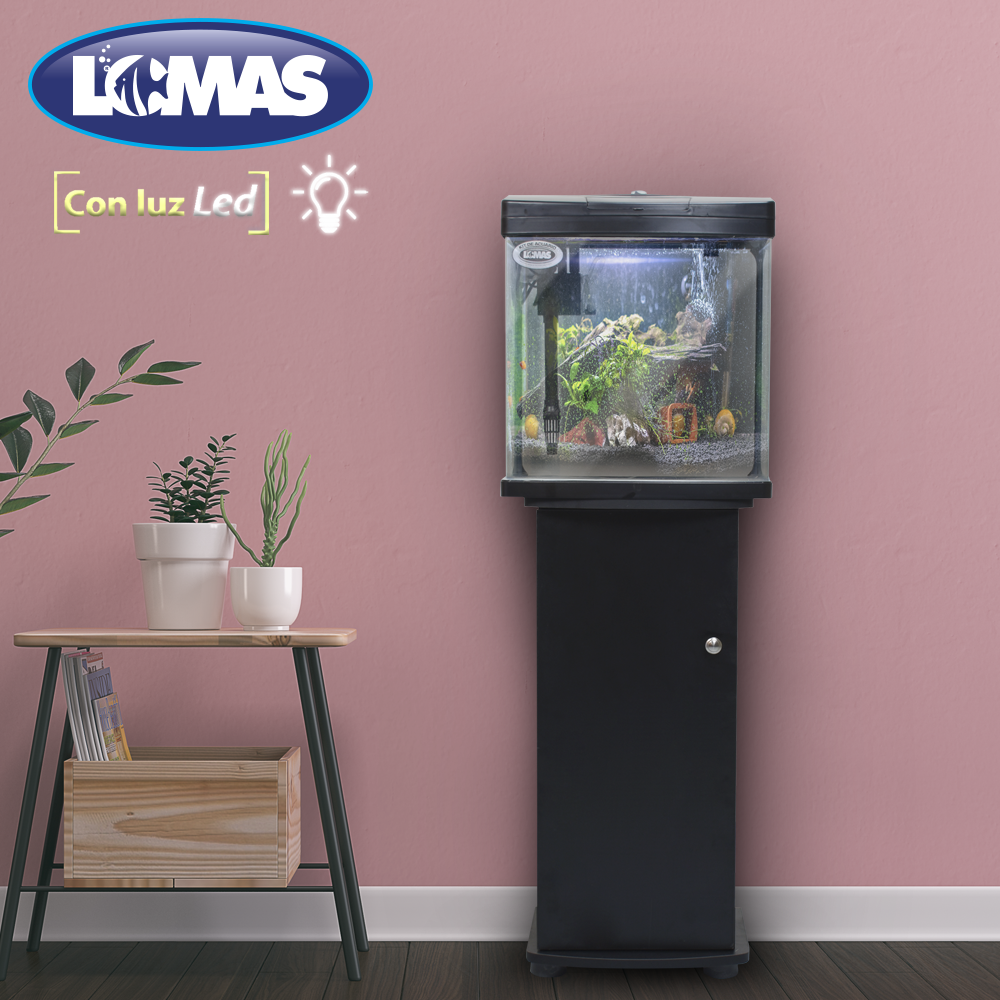 KIT ACUARIO RECTANGULAR NEGRO C/LUZ LED