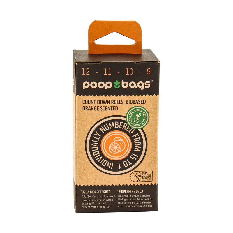 Poop Bags Bolsas biodegradables con esencia de naranja para desechos de perro. Incluye 8 rollos, 120 bolsas.