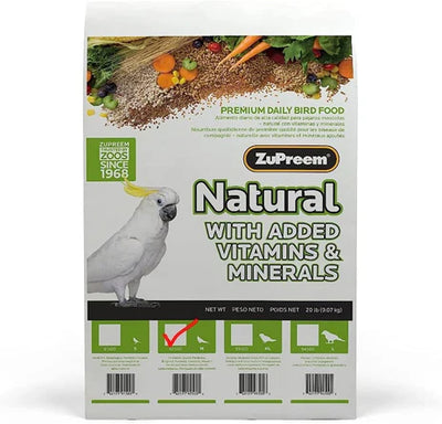 ZuPreem Natural Daily Alimento Bajo Hierro Para Pájaros Medianos (Ninfa, Conuro, Tucan)