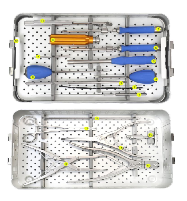 Set de instrumental para colocación de tornillos poliaxiales vertebrales -Toolmed Medical Instrument