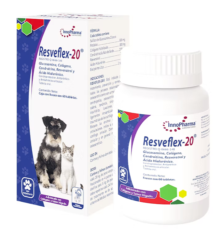 Resveflex-20 60 tabs (Glucosamina | Colágeno | Condroitina Resveratrol y Ácido Hialurónico) -INNOPHARMA