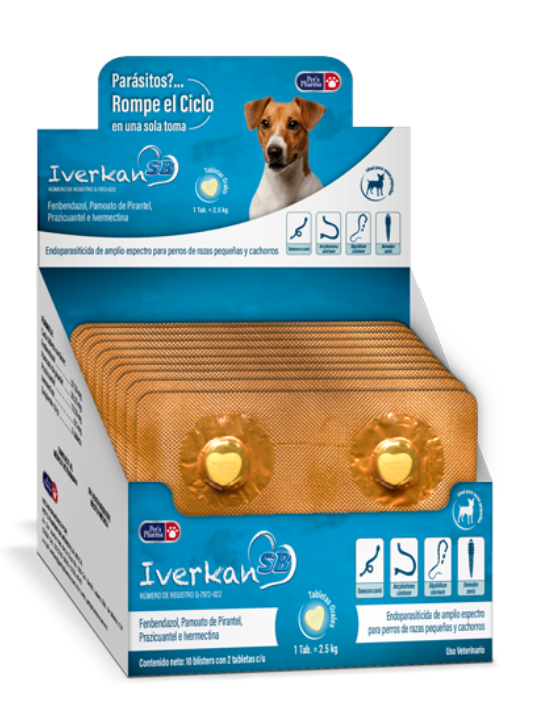 IVERKAN SB (Fenbendazol + Pirantel +  Prazicuantel + Ivermectina) -PETS PHARMA