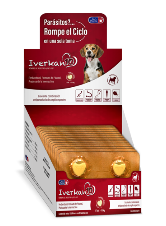 IVERKAN 10 (Fenbendazol + Pirantel +  Prazicuantel + Ivermectina) -PETS PHARMA