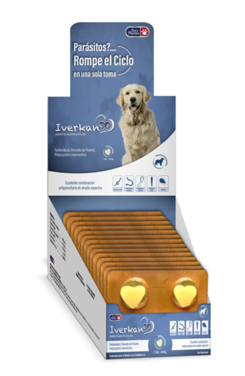 IVERKAN 30 (Fenbendazol + Pirantel +  Prazicuantel + Ivermectina) -PETS PHARMA