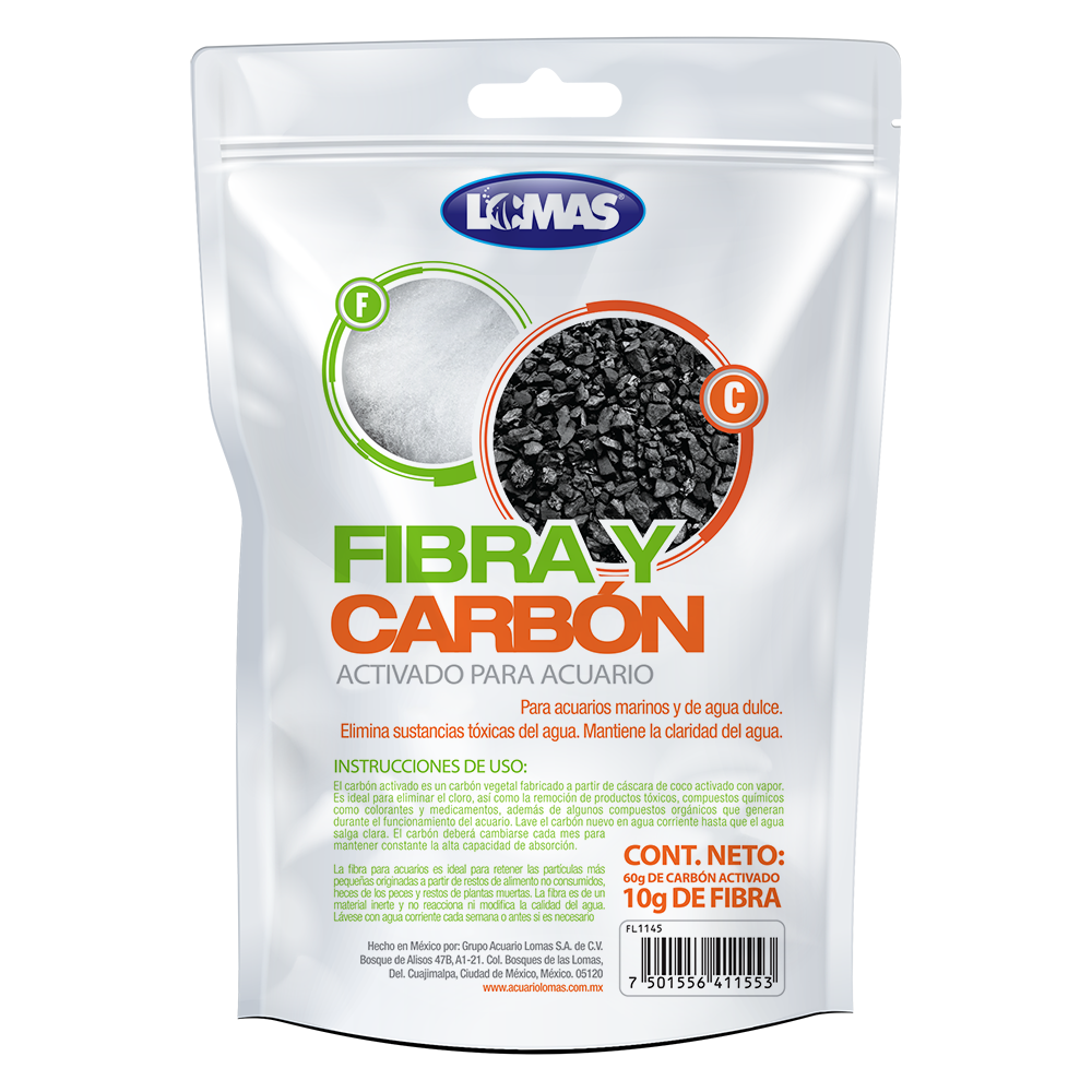 FIBRA Y CARBON ACTIVADO PARA ACUARIO 10 GR.