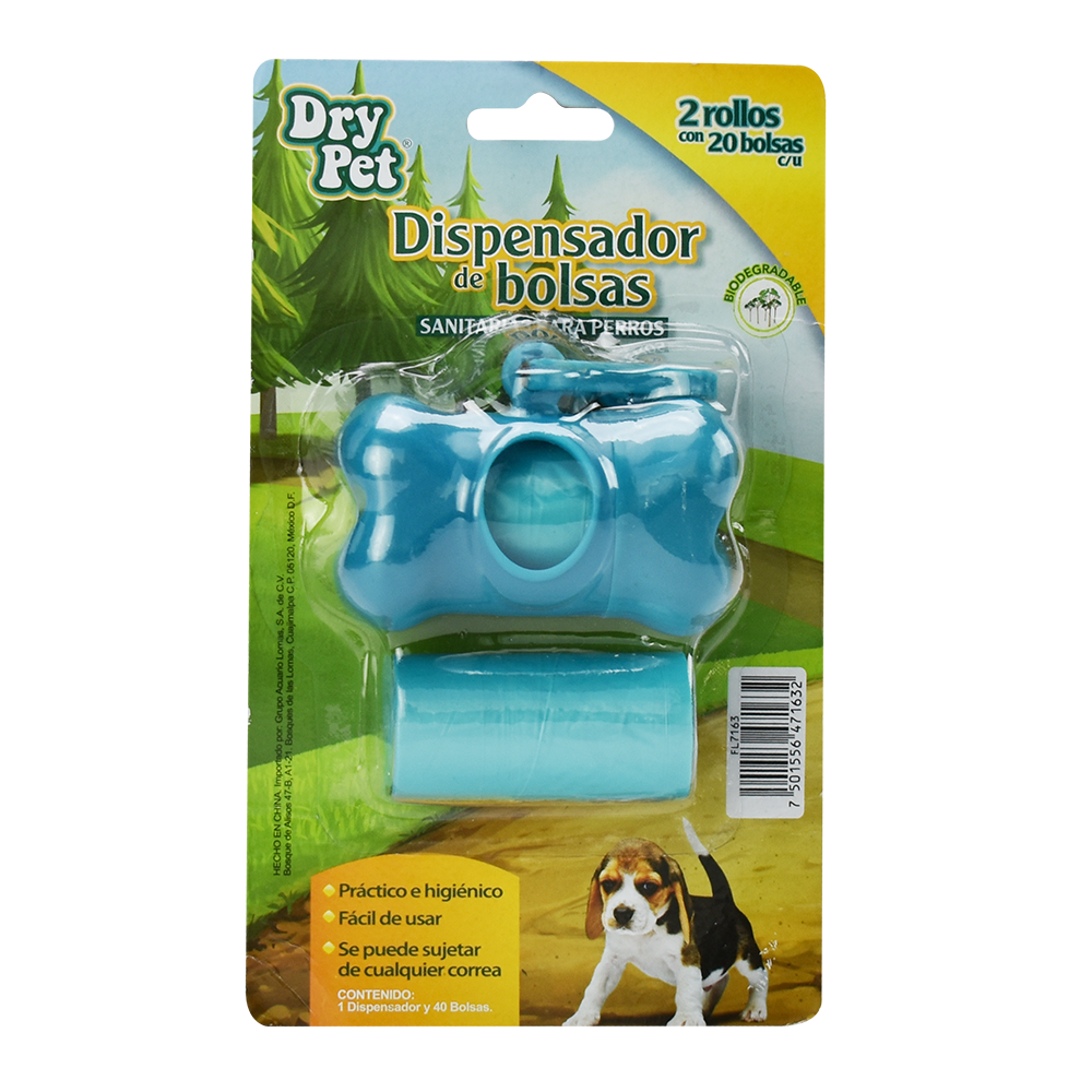 DISPENSADOR C/BOLSAS SANITARIAS DRY PET - 40 PZ