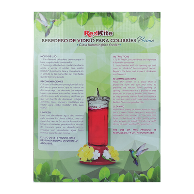 BEBEDERO DE VIDRIO PRISMA P/COLIBRÍ 600 ML REDKITE