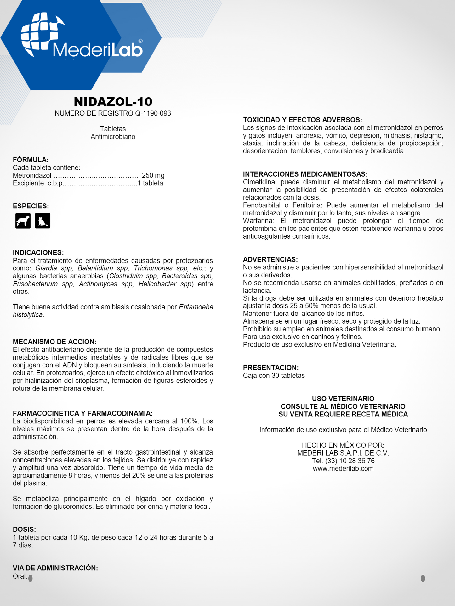 NIDAZOL TABLETAS - MEDERILAB