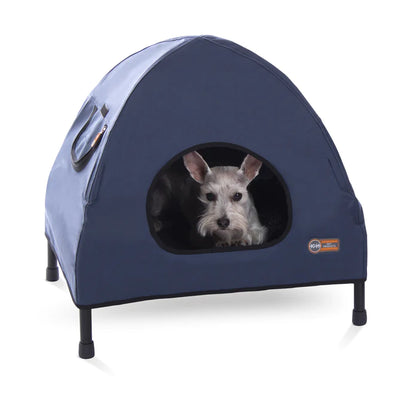 K&H Cama elevada con casa azul marino para perro