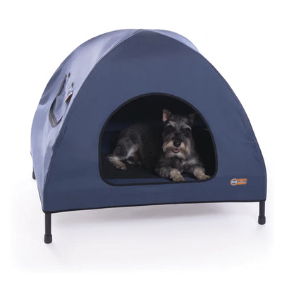 K&H Cama elevada con casa azul marino para perro