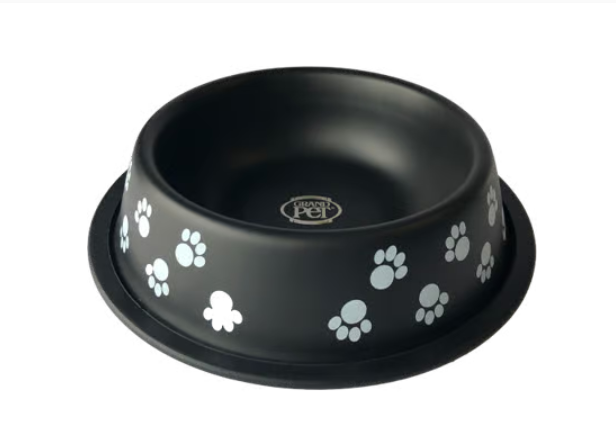 Grand Pet Elite - Tazón de Acero Negro Matte con Huellas Blancas