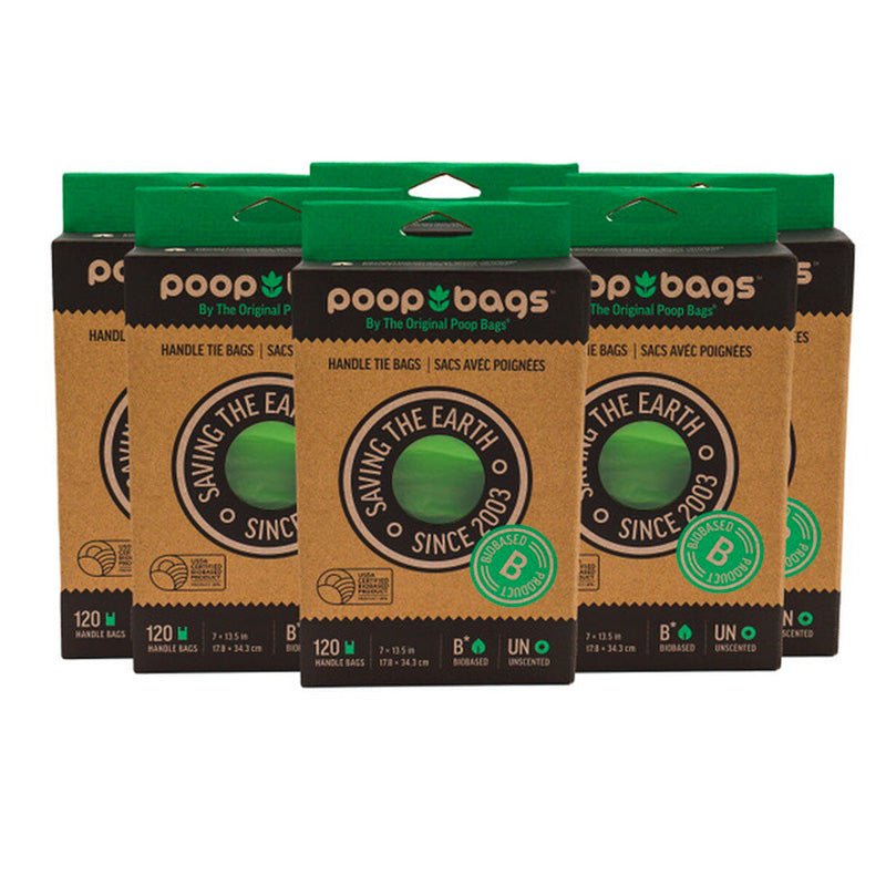 Poop Bags Bolsas biodegradables para desechos de perro. Incluye 120 bolsas con asas.